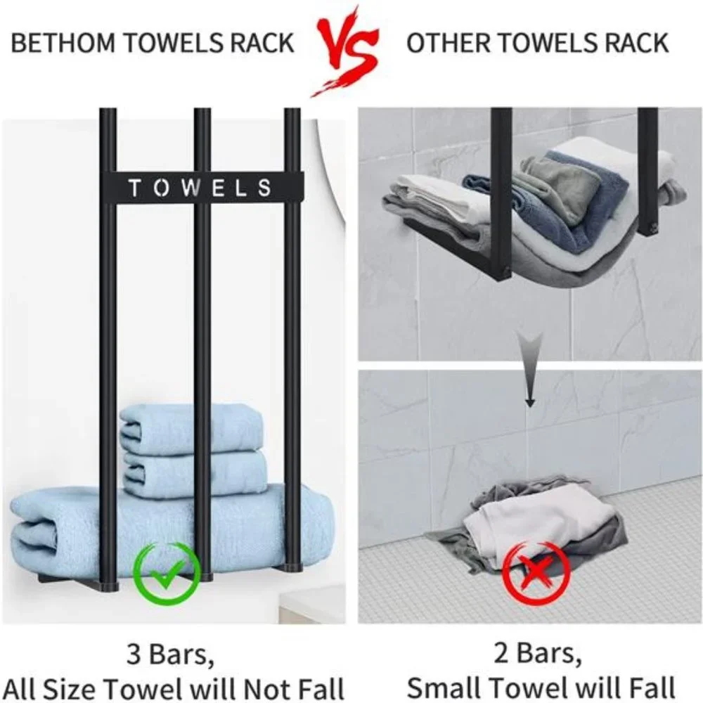 Towel Rack for Rolled Towels, Bethom New Upgrade 3 Bar Towel Racks for Bathroom